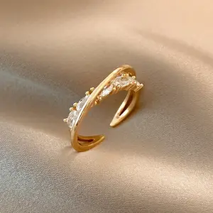 Korean adjustable crystal open ring 18k gold gold plated open ring lot