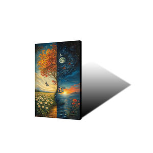 Impresión en Lienzo de Doble Paisaje Día y Noche, Sol y Luna, Otoño y Primavera, Mariposas, Flores, Océano, Atardecer, Fantasía, Naturaleza, <span class=keywords><strong>Arte</strong></span> Digital - Product Image 5