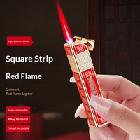 Nouveau briquet à gaz butane compact, portable, coupe-vent, flamme rouge, carré, long, rechargeable, vente en gros