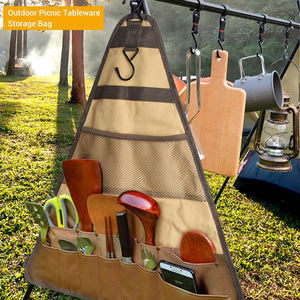 Sac de rangement 20L pour vaisselle d'extérieur Rouleau de toile Baguettes Cuillère Fourchette Organisateur Logo imprimé Camping Ustensiles de cuisine Pack de rangement - Product Image 6