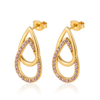 Boucles d'oreilles géométriques en gros, bijoux de mode pour femmes, créoles et clous d'oreilles en acier inoxydable avec zircone, boucles d'oreilles circulaires tendance
