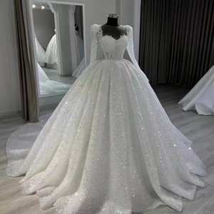 S2177R New High Quality Elegant Sequin Princess Puff <b>Sleeves</b> Sexy Beautiful Temperament Fluffy Gorgeous Wedding Dress - Product Image 1
