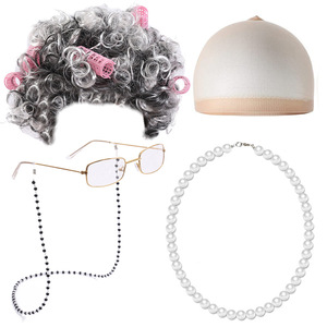 Perruque de grand-mère Halloween, cheveux courts bouclés, pour cosplay de femme âgée, homme âgé, adulte unisexe d'âge moyen/<span class=keywords><strong>mature</strong></span>, costume en soie - Product Image 5