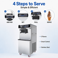 Machine à glace molle commerciale 3 saveurs, haute capacité 40L/H, avec pré-refroidissement et maintien au frais