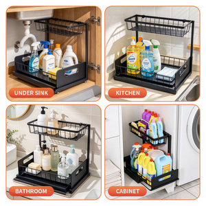 Étagère à épices noire à 2 niveaux en métal, organisateur de tiroirs, support de rangement en fil métallique pour les placards de cuisine - Product Image 3