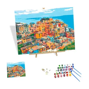 Ölgemälde nach Zahlen DIY Manarola Stadtbild Farbwanddruck-Kit Farbe nach Zahlen für Erwachsene