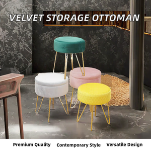 Factory Price Factory Direct Modern Nordic Velvet Round <b>Storage</b> Living Room Ottoman for Apartment and Hotel Use - Product Image 2