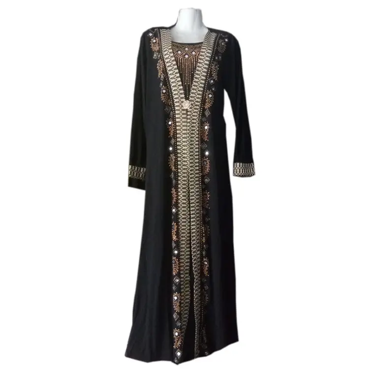 OEM Mulheres Muçulmanas Preto Abaya Kaftan Árabe Islâmico Maxi Robe Strass Vestido Poliéster Serviço OEM Dubai Abaya Oriente Médio 200