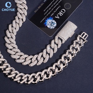 925 Silver Full Paved Moissanite 18MM Cuban Link <b>Chain</b> Hip Hop Necklace Bracelet <b>Iced</b> <b>Out</b> Jewelry Miami Necklace for Men Women - Product Image 4