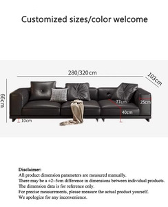 Canapé italien minimaliste Big Black Bull - Canapé 3 places en cuir PU rembourré pour appartement, villa, salons, design de luxe léger - Product Image 5
