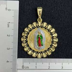 Perhiasan tembaga grosir perhiasan berlapis emas 14k liontin Mary perawan geometris berongga bulat relijius - Product Image 4