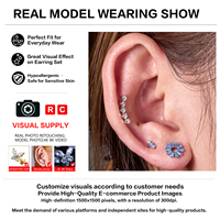 Piercing labret sans filetage en titane hypoallergénique G23 ASTM F136, type push-pin à dos plat, pour hélix, conch, tragus, vente en gros