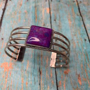 HANDCRAFTED PURPLE KINGMAN TURQUOISE & <b>STERLING</b> <b>SILVER</b> <b>CUFF</b> Adjustable - Product Image 1