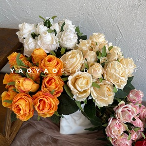 Bouquet di Rose artificiali a 13 teste romantico panno di seta con bordo bruciato di san valentino Semi-manuale palmare foresta di fiori finti essiccati - Product Image 4