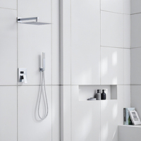 Robinet thermostatique au design contemporain, laiton, pression équilibrée, chrome, poignée unique, kit de finition de douche, ensemble de douche à effet pluie, encastré