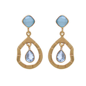Boucles d'oreilles pendantes en argent massif et calcédoine, bijoux fins de mariage, en pierre précieuse, plaqué or, meilleure qualité, 1 pièce - Product Image 1