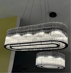 <span class=keywords><strong>Tube</strong></span> de verre pour îlot de cuisine américain Suspension rectangulaire noire Suspension de lustre moderne Suspension de lampe pour salle à manger - Product Image 5