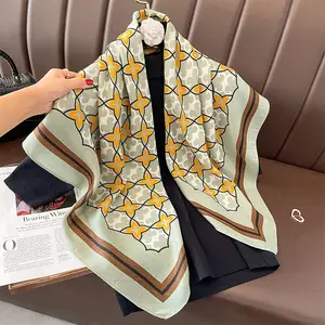 Brand Design Soft Comfort Viscose Square Scarves 90*90cm Neckerchief Fancy Flower Print Cotton Velvet Shawls Scarf For Ladies