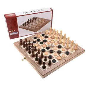 3-में-1 लकड़ी Staunton शतरंज सेट बच्चों किशोर वयस्कों के लिए Foldable बोर्ड टुकड़े भंडारण स्लॉट के साथ और boxs चेकर्स