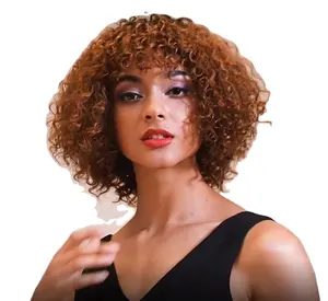 Afro kinky peruk şık toptan fabrika tedarikçisi brezilyalı makine yapımı Afro Kinky kıvırcık peruk Bob kısa peri kesim insan saçı peruk