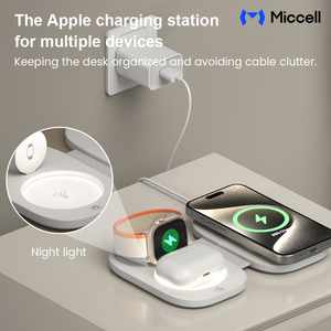 Chargeur sans fil pliable <span class=keywords><strong>3</strong></span> en 1 Miccell avec lumière nocturne magnétique 15W, station de charge magnétique pour iPhone, Apple Watch, voyage - Product Image 2