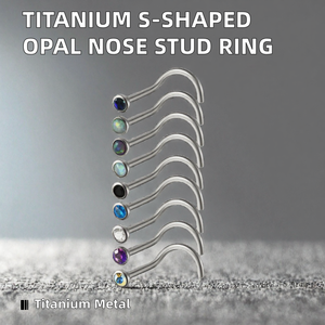 Piercing de nez en titane en forme de S avec opale, anneau de nez incurvé, micro-insert, bijoux corporels pour femmes et unisexe - Product Image 2