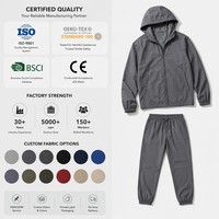 Ensemble de survêtement pour homme en polyester uni personnalisé avec fermeture éclair intégrale, doublure en maille nid d'abeille, cordon de serrage, coupe-vent en nylon, 2 pièces