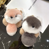 Vente en gros de pendentifs mignons en forme de petit renard, véritable fourrure de lapin, breloque pour sac, poupée, jouet, porte-clés de voiture pour femmes, véritable fourrure d'animal, porte-clés de renard de dessin animé