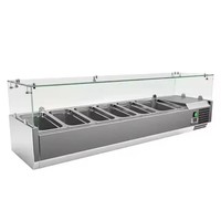 Comptoir de préparation de salades et de pizzas en acier inoxydable avec plateau en verre, réfrigérateur et vitrine, à température unique, pour usage commercial