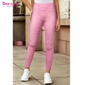 Dear-Lover Blank Apparel Pink Leopard Print Leggings attillati alla caviglia da donna Yoga Legging senza cuciture per le donne