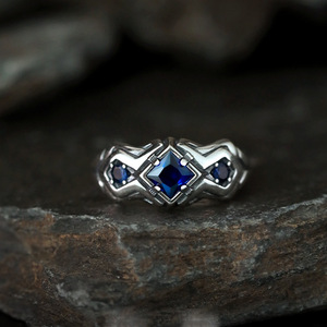 Nouvelle bague en pierre bleue « Lonely Star » rétro, personnalisée, unique, simple, polyvalente, bijoux de style hip-hop pour homme - Product Image 1