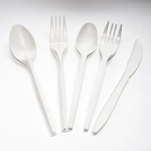 Cornstarch Cutlery Packing Individually Wrapped Disposable Cutlery Plastic White Fork Spoon Knife Cpla Bulk Cutlery Compostable