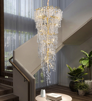 Décoration d'intérieur Hôtel Villa Escalier Cuivre LED Lustre Goutte de Pluie Arbre Doré Support Branche Cristal Escalier Lustres