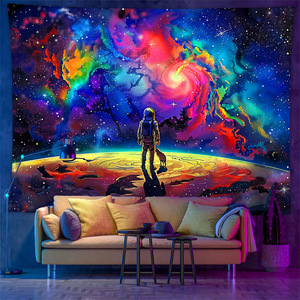 Neon Glowing Wall Tapestries Astronaut Fantasy UV Reactive Tapestry Black Light UV <strong>Space</strong> Wall Background <strong>Decoration</strong> - Product Image 2