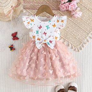 ชุดเดรสลำลองสำหรับเด็กผู้หญิงช่วงฤดูร้อน  ชุดตาข่ายสวยงามสำหรับงานปาร์ตี้เด็กเล็ก  รับสั่งทำจากโรงงาน  ความยาวระดับเข่า คอทรงโอ - Product Image 1