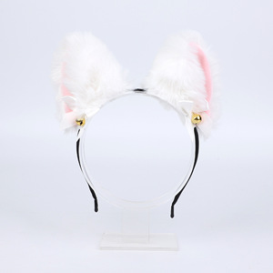 Serre-tête décoratif en peluche avec oreilles de chat et clochettes, noir, rose, blanc, avec nœud, pour fête, usage adulte - Product Image 4