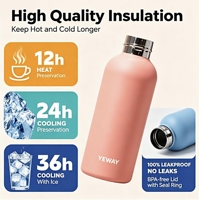 Botol Air Terisolasi YEWAYOGA 24oz, Botol Termos Logam Stainless Steel Anti Bocor yang Dapat Digunakan Kembali untuk Yoga, Hadiah, Gym, Olahraga