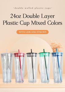 20pack Custom logo BPA Free 24oz Pre-drilling Plastic Acrylic Double Wall Snow Globe <b>Cup</b> <b>with</b> <b>Lids</b> and Straws for Glitter - Product Image 3