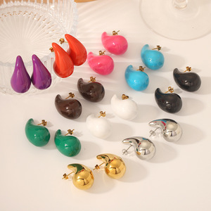 Pendientes de tuerca con forma de gota de agua, joyería colorida de acero inoxidable para mujer, joyería para fiesta EKR131b - Product Image 2