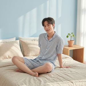 เสื้อเชิ้ตสีฟ้า L ของผู้ชายเสื้อลายจุดฤดูร้อน - Product Image 3