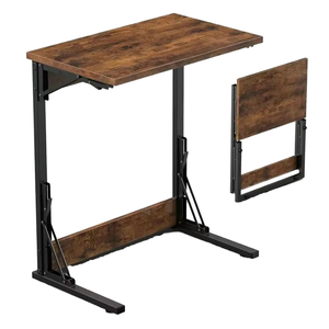 Industrial <b>Folding</b> C Shaped Side <b>Table</b> Wooden Laptop Desk Portable Couch Snack Tray - Product Image 1
