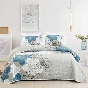 Manufacturers Luxury Bedspread Bedding Set Flowers Pattern Bed Cover Wholesale Quilt Set With Pillow Case