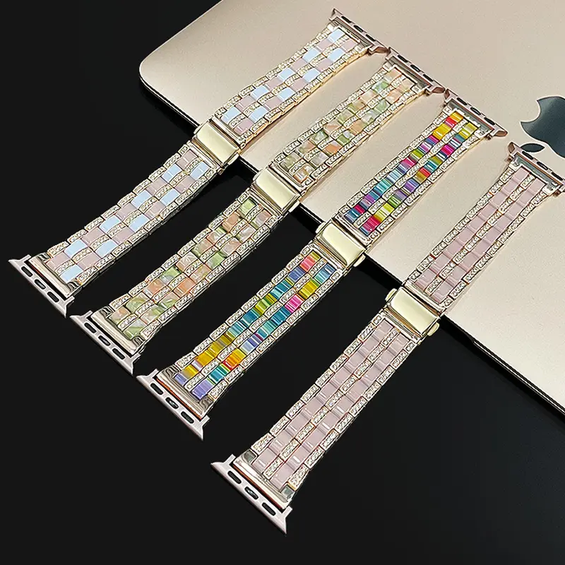 Metal Resin Inlaid Diamond Double Row Color Matching Suitable for Apple Smart Strap Universal Iwatch Strap