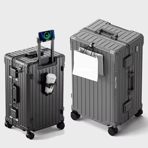 Maleta con marco de alumbre para equipaje grande y grueso de PC Bayer duradera, portavasos extensible de gran capacidad, Puerto USB, diseño clásico a la moda - Product Image 5