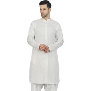 Shikha Fab White Kurta Pathani à manches longues pour homme en tissu tissé respirant, tenue décontractée pour les fêtes de l'Aïd et de Diwali - Product Image 2