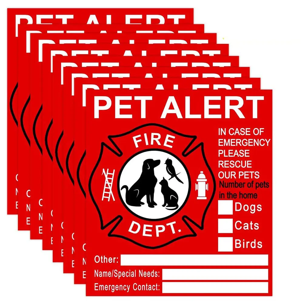 Pet Alert Safety Fire Rescue Sticker Save Our Cat/Dog Firefighters will See Alert on The Window Door or House