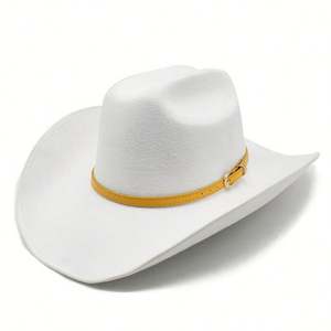 Sombrero Vaquero Unisex Clásico de Color Sólido con Cinturón, Sombrero de Vaquero de Fieltro Liso, Sombreros de Vaquero de Invierno al por Mayor - Product Image 4