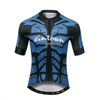 Conjunto de Jersey de Ciclismo Personalizado al por Mayor, Talla Grande, Unisex, Azul y Negro, Manga Corta, Transpirable, de Spandex y Poliéster, para Adultos