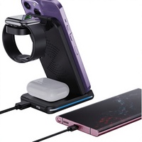 Station de charge sans fil magnétique pliable 5 en 1 15W avec lumière LED et port Type-C pour smartphone, montre, écouteurs, voyage, bureau