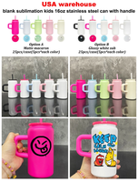 Entrepôt USA 16oz Sublimation vierge Macaron mat et couleur blanc brillant Canette en acier inoxydable avec poignée et gobelets StrawTumbler